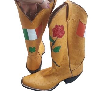 New OOAK Leather Ostrich rose and flag boots